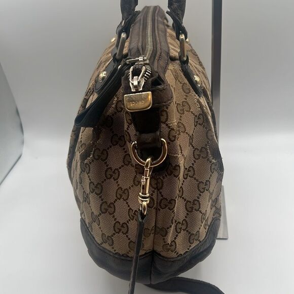 GUCCI GG CANVAS LEATHER SUKEY 2 WAY SHOULDER CROSSBODY BOSTON BAG - Picture 4 of 13